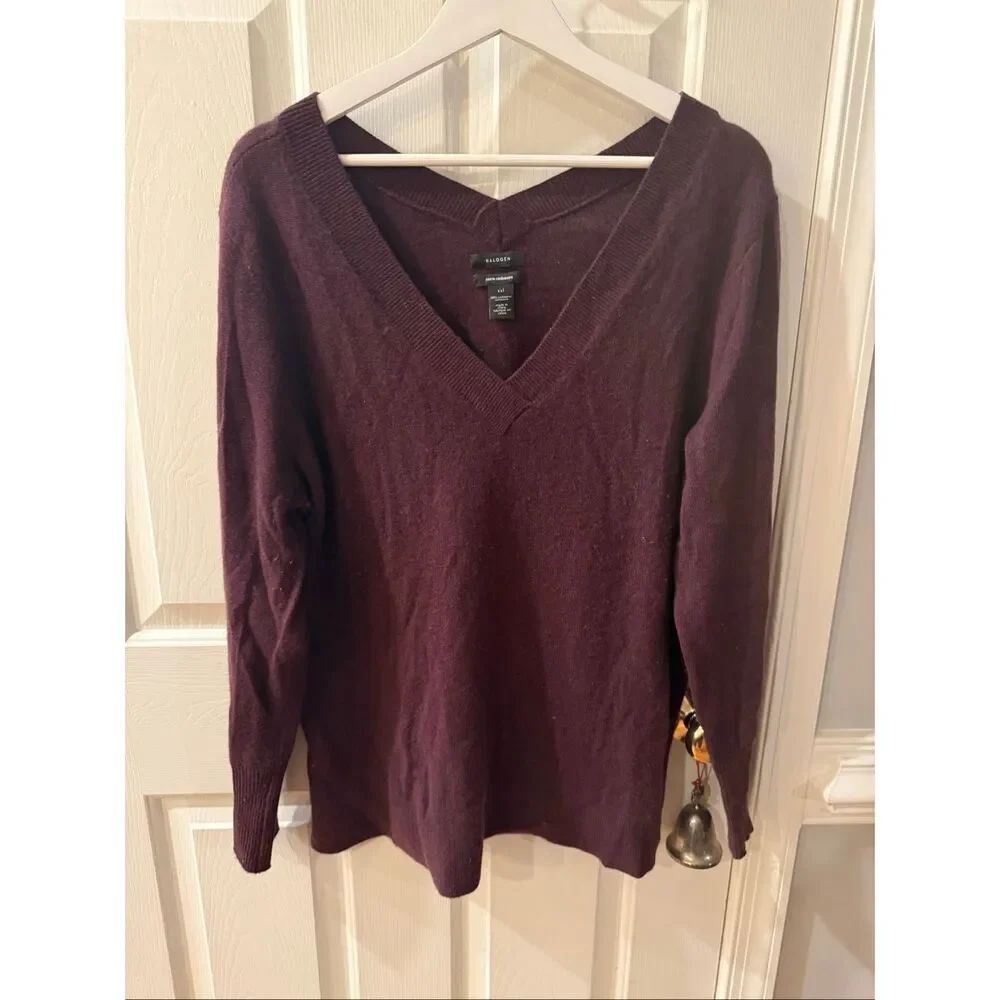 Halogen Plum Double V-Neck 100% Cashmere Sweater sz XXL EUC
